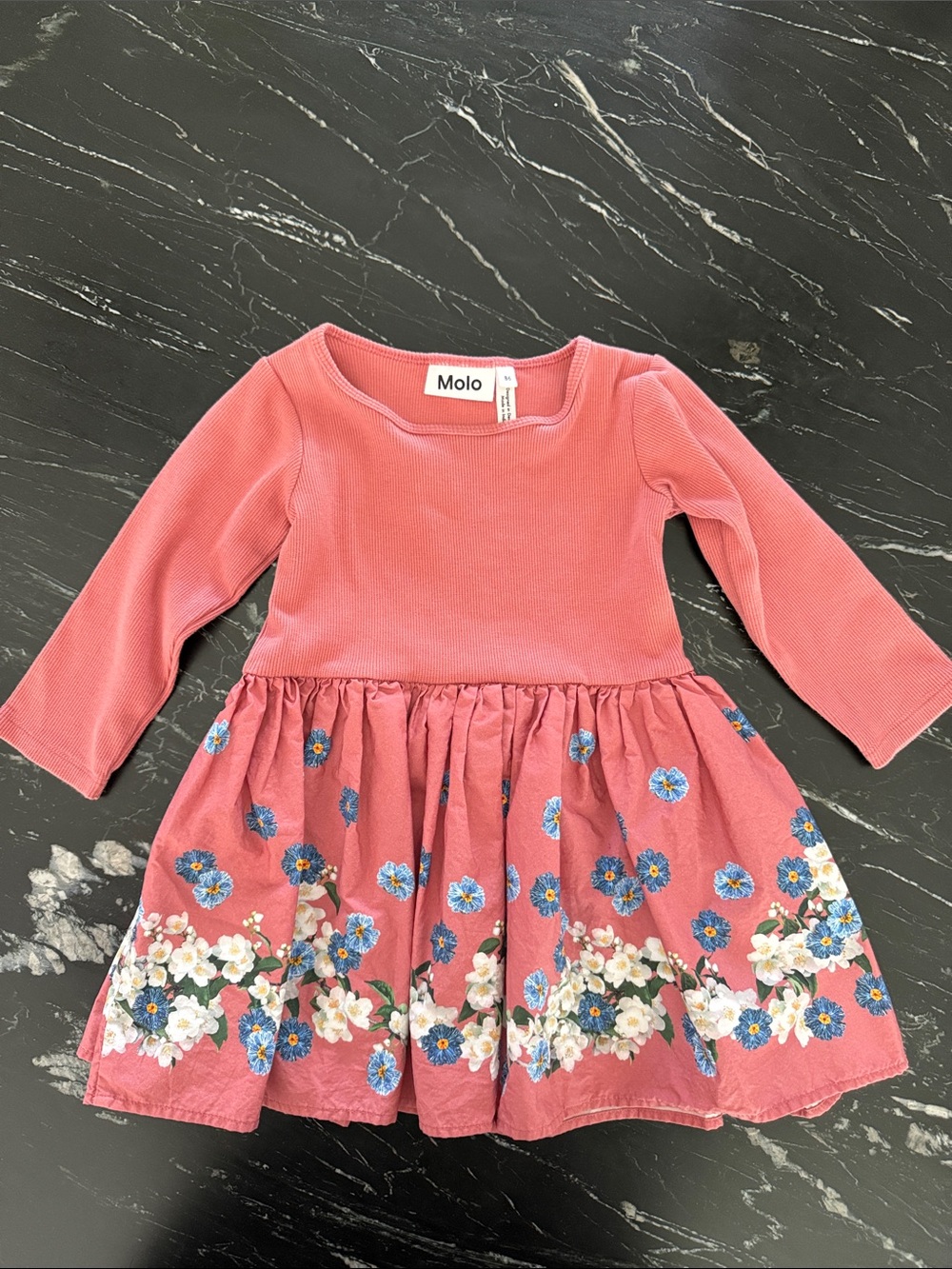 Molo Girls Coral Rose Floral Long-Sleeve Dress size 18 months or 1.5 years